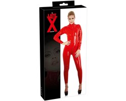 LateX – Erotische Bondage Catsuit met Rits Sluiting bij Borsten en Kruis Spanning Verzekerd Maat L – Rood