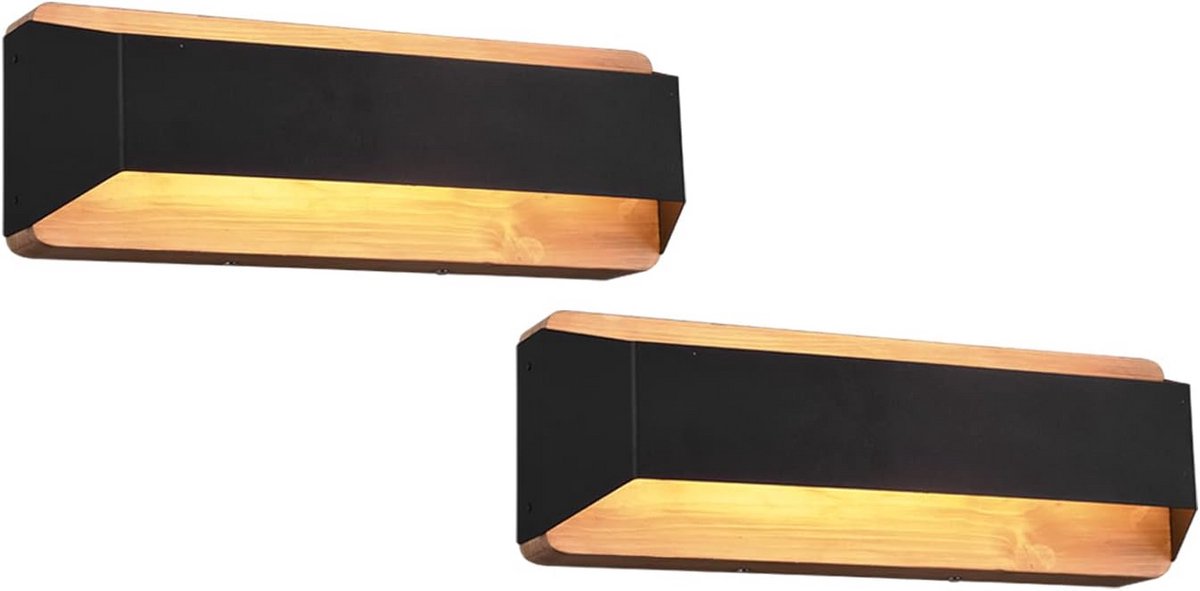 LED Wandlamp Zwart Hout Dimbaar Set van 2 Moderne Sfeerverlichting