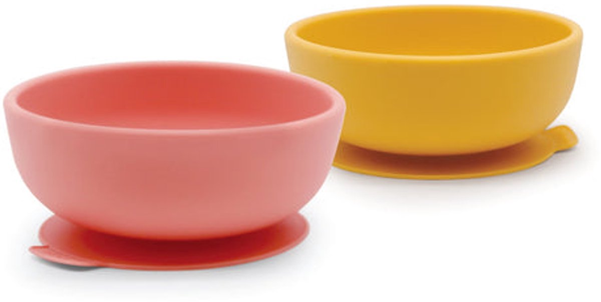 Ekobo - 2 x Siliconen Babykommen met zuigkracht - Anti-slip - Sterk - BPA-vrij geel roze