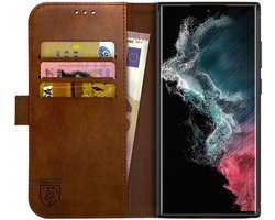 Rosso Element Book Case Wallet Hoesje Geschikt voor Samsung Galaxy S22 Ultra | Portemonnee | 3 Pasjes | Magneetsluiting | Stand Functie | Bruin