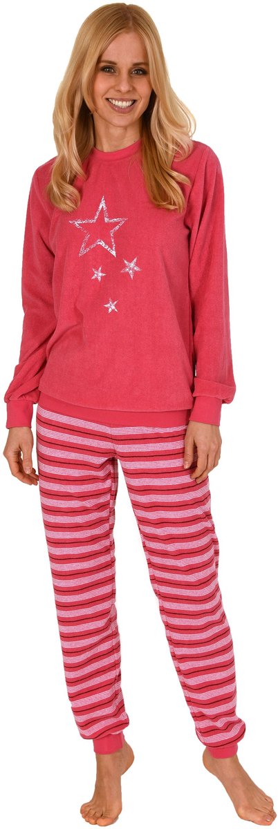 Normann Dames Terry Pyjama met Lange Mouw in Stripe Optiek - Ook in Oversizes roze
