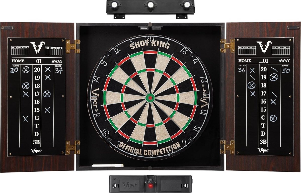 Complete Borrel/Dartbord Set met Sisal BrdUrd en Steeltip Darts - Inclusief Kabinet