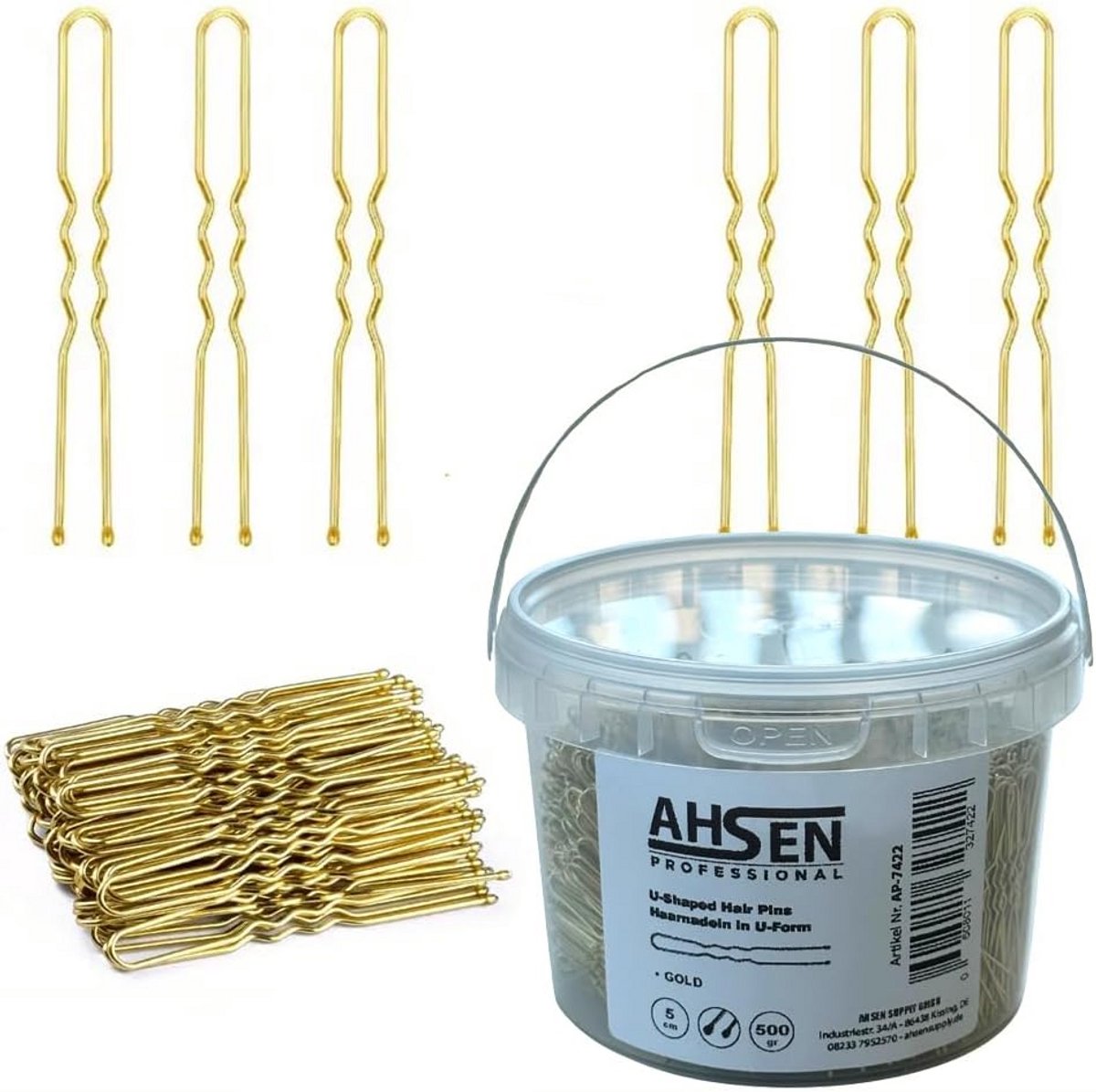 Golvende U-vormige haarspelden 5 cm in goudkleur met opbergdoos