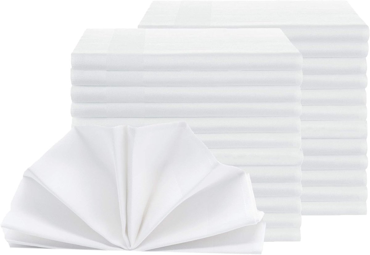 25 Witte Katoenen Stoffen Servetten (40x40 cm) met Atlasrand voor Diner en Feest