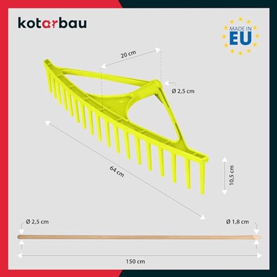 KOTARBAU® Bladhark, Tuinhark, Kunststof, 64 cm, Mintgroen, 18 Tanden, Bladbezem, met Steel, voor Gras En Heg, Lichtgewicht Hark, Stevige Hark van KOTARBAU — afbeelding 3