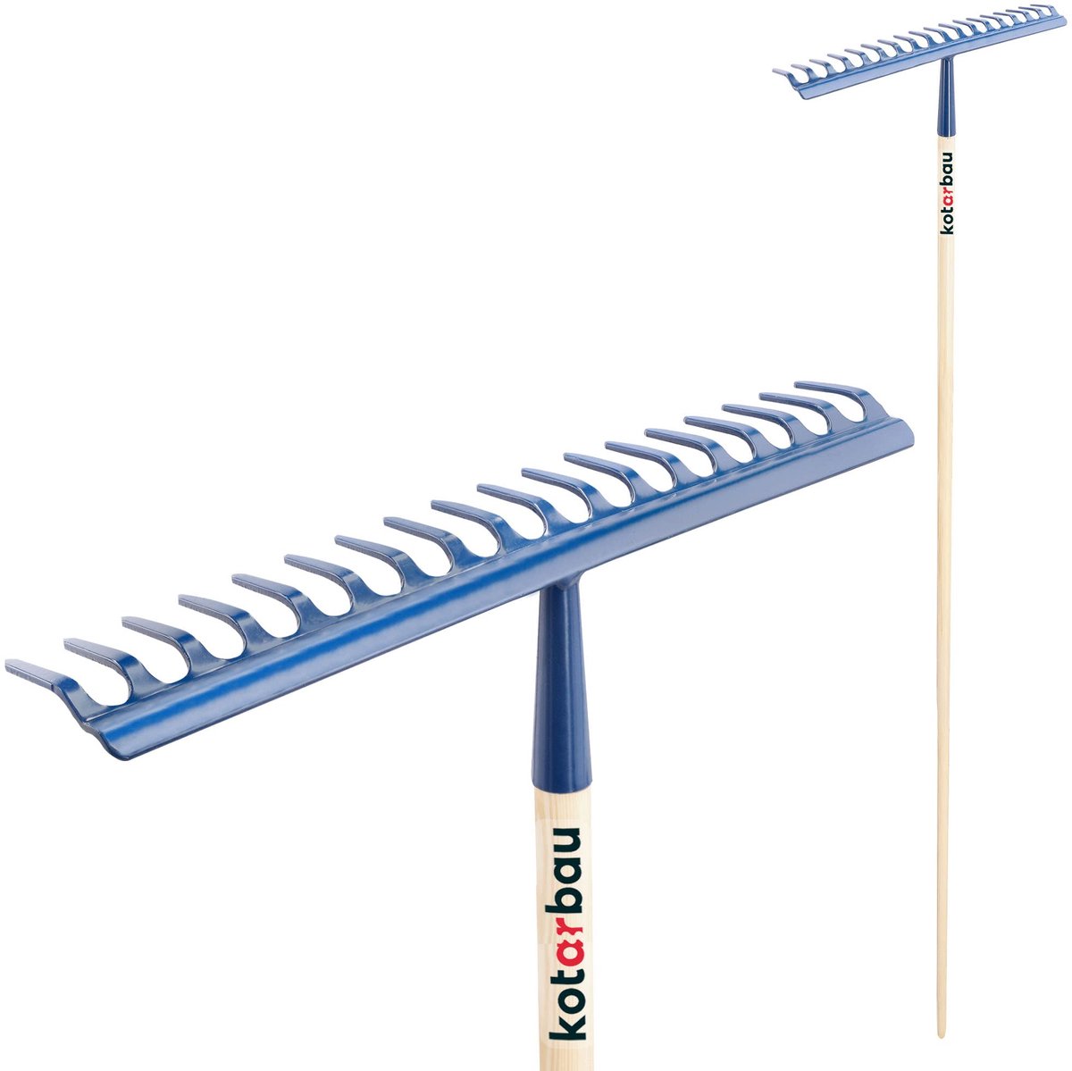 KOTARBAU® Tuinhark, Bladhark, Staal, 49 cm, Marineblauw, met Houten Steel, 154 cm, 18 Tanden, voor Gazon, Stevige Hark, Metalen Hark, Ergonomisch Tuingereedschap