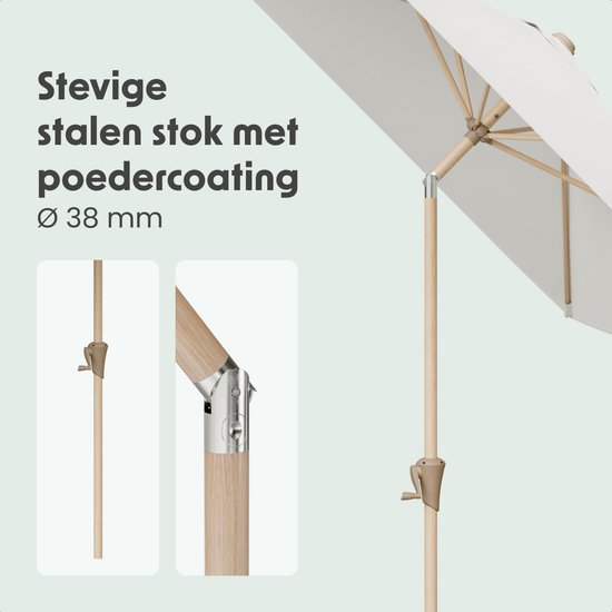 Detail van een stevige stalen parasolpaal met poedercoating, 38 mm dik.