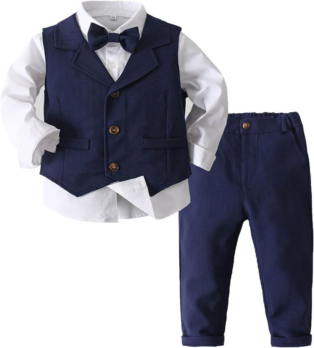 Feestelijke Gentleman Pak voor Babyjongens - Colbert, Vest, Hemd en Pantalon - Bruiloft & Doopkleding