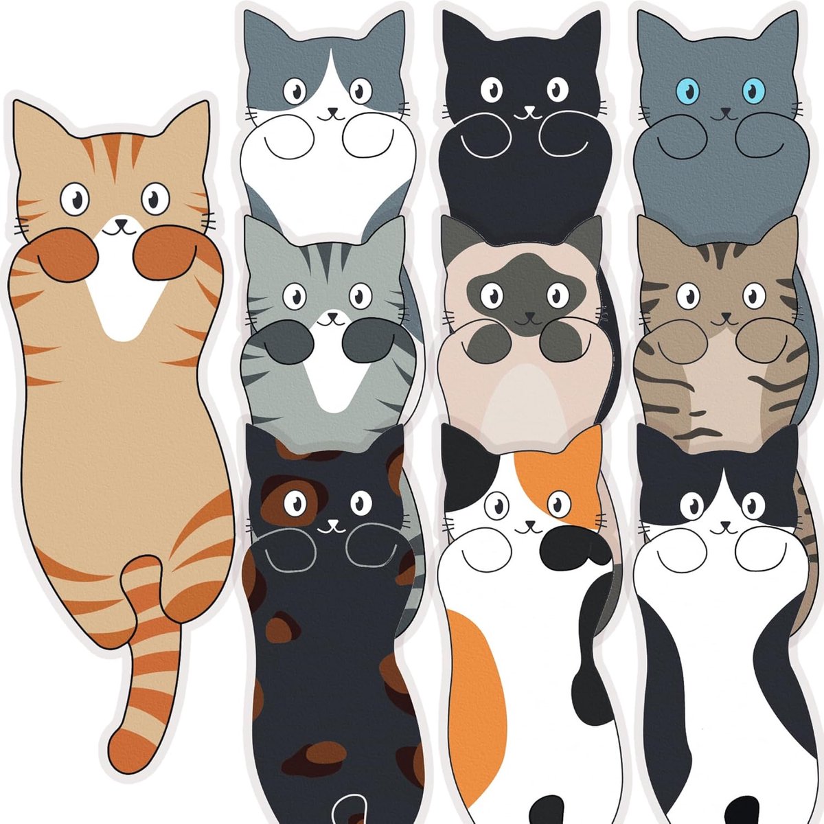 10x Schattige Katten Bladwijzers - Leuke Boekenleggers voor Lezers, Studenten en Cadeau