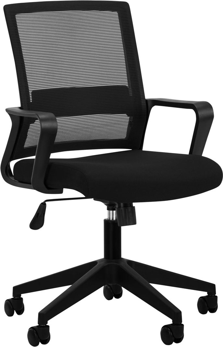 QS-11 Bureaustoel Zwart – Hydraulisch Verstelbaar – Draaibare Werkstoel met Wielen – Ergonomische Salon Stoel met Rugleuning