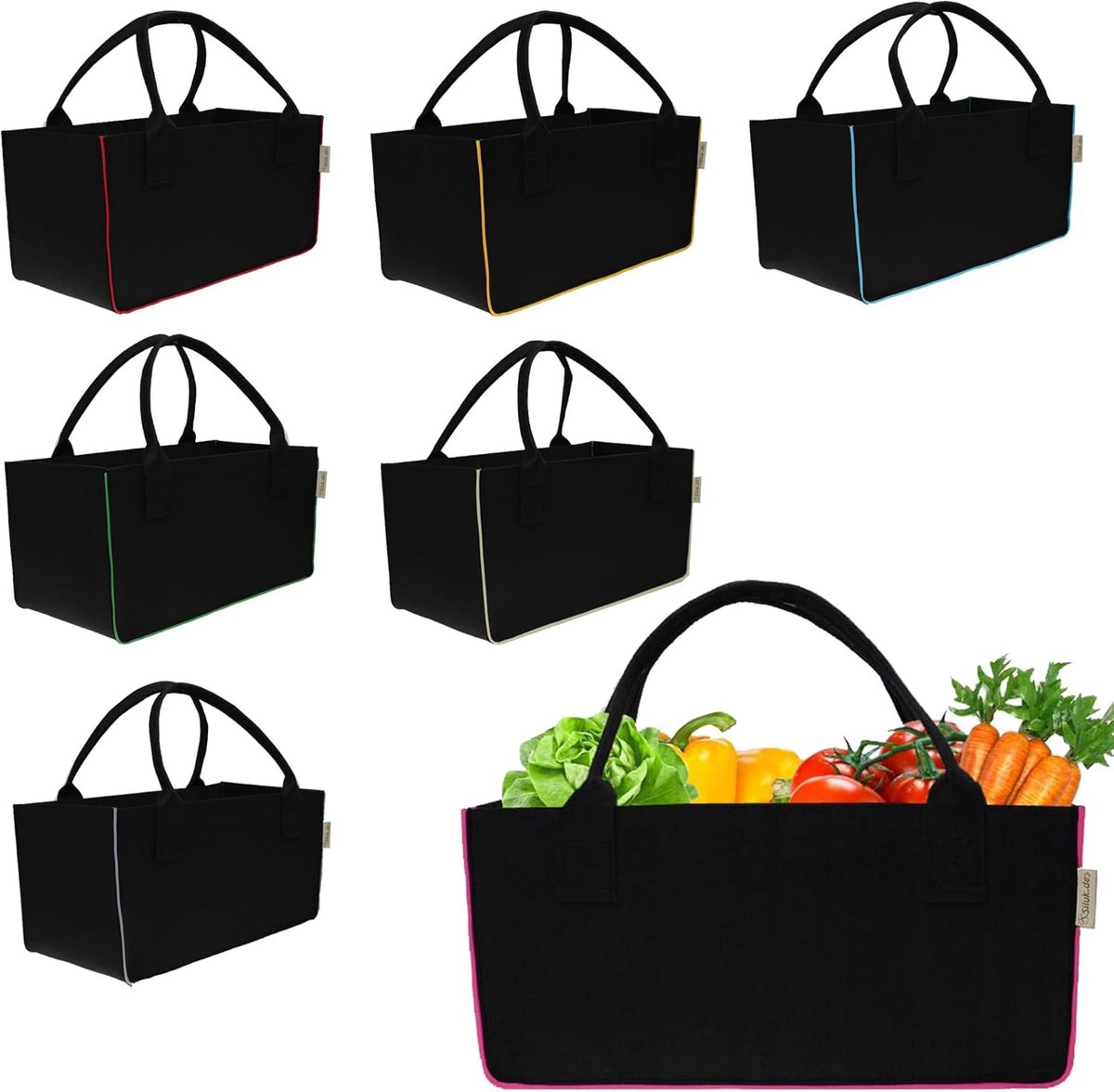 Stevige Vilten Tas Zwart/Rood - Boodschappentas, Houtmand en Krantenhouder