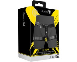 PU Leather Female Chastity Belt with Leg Restraint - Black
