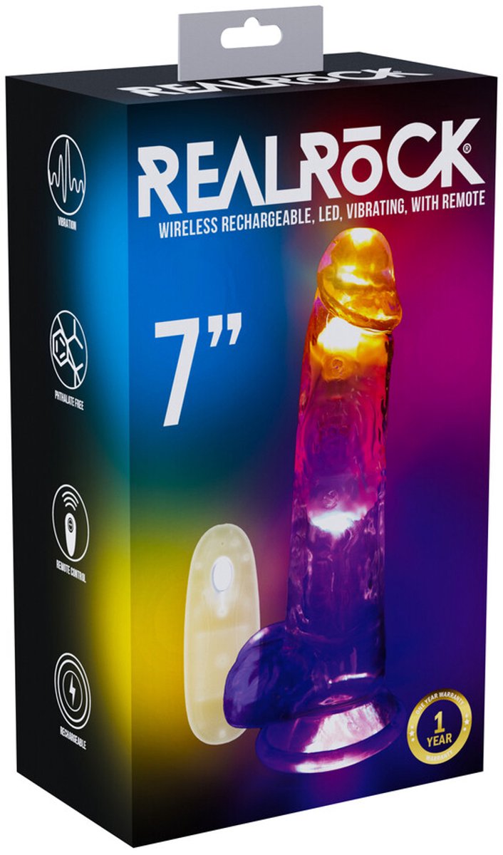 LED Vibrating Straight Cock with Balls - 7" / 18 cm - Transparent