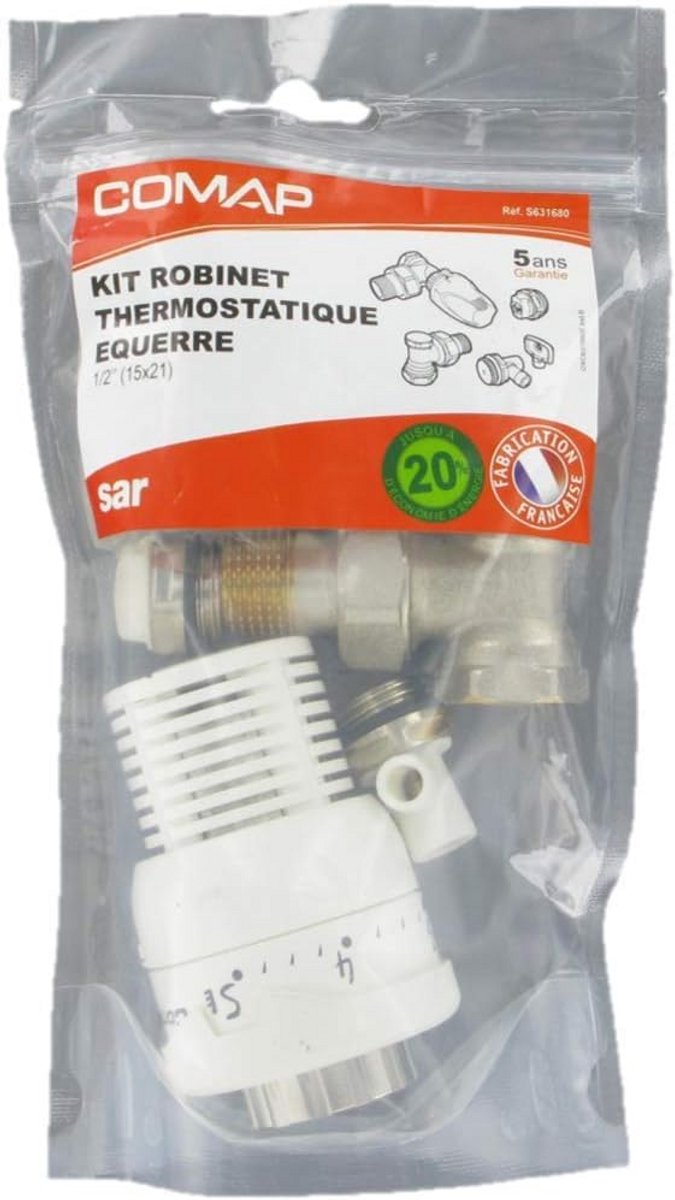 Thermostaat radiatoropzetstuk Wit Hoek 1/2 Inch Compleet