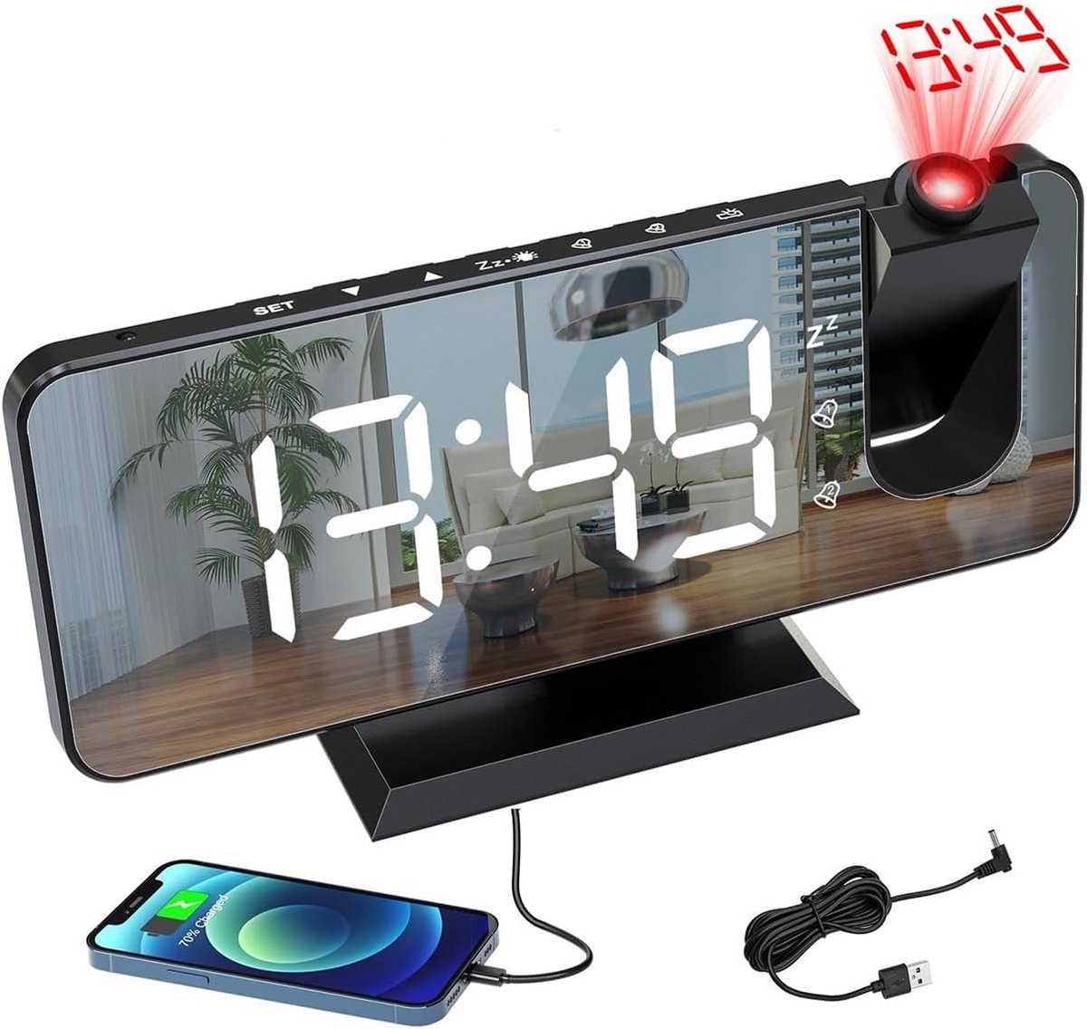 Projectiewekker met 180° Projector en Groot Kleuren LED Display