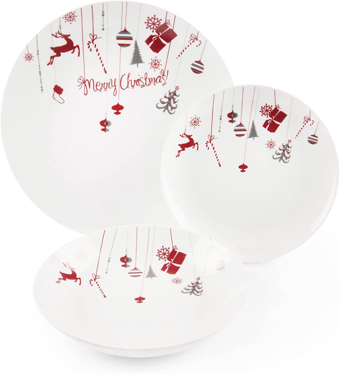18-delige Kerstserviesset Wit en Rood