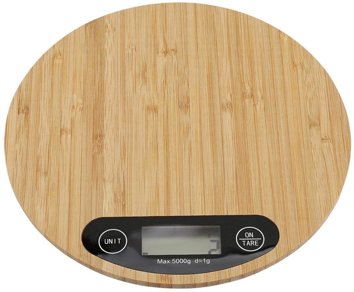 Ronde Digitale Keukenweegschaal van Bamboe tot 5 kg met LED Display