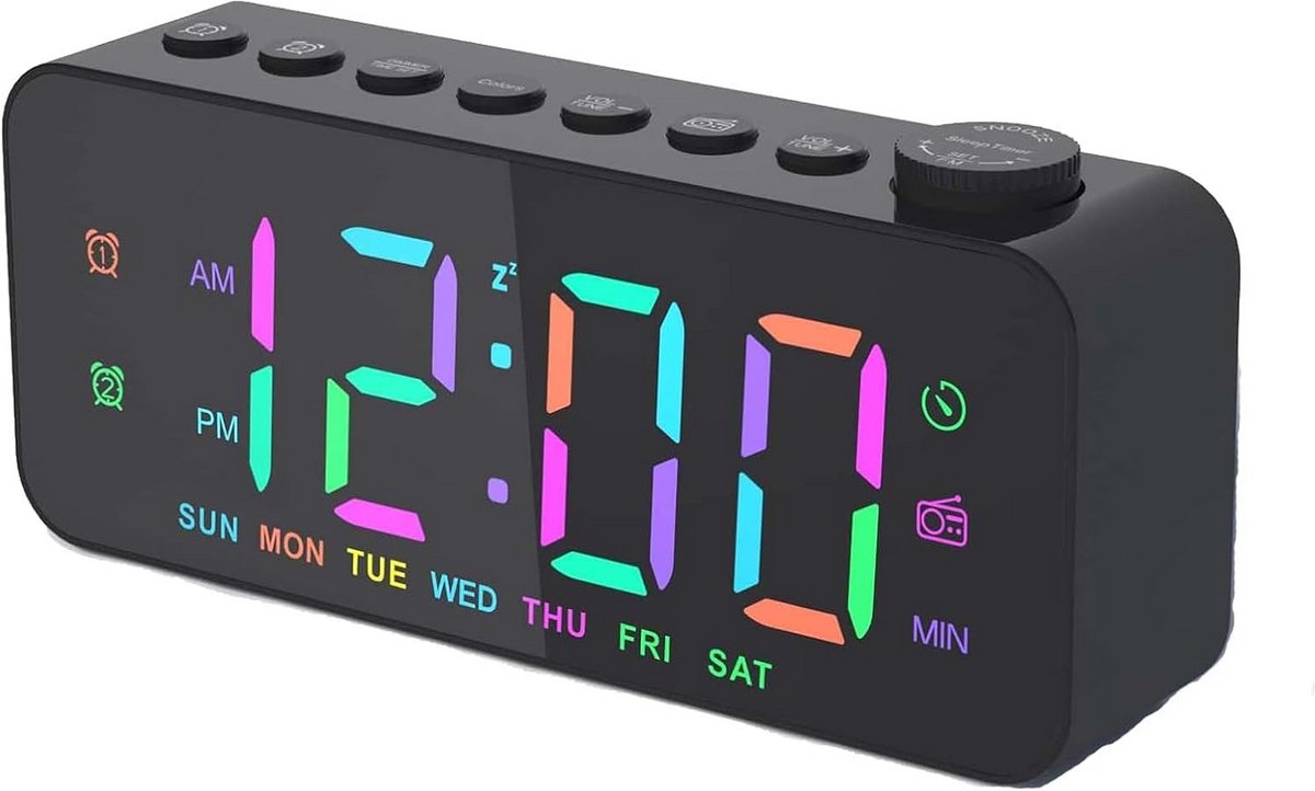 Digitale Wekker Radio met Spiegeldisplay, 8 Kleuren, Dubbele Wekker en FM Radio