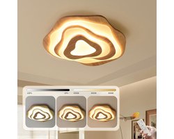 Ronde Houten LED Plafondlamp Wolken Ø57cm Dimbaar | 50W Warm & Koel Wit Licht voor Kinderkamer of Woonkamer