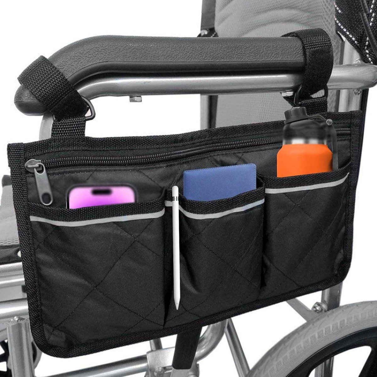 Rolstoeltas – Multifunctionele opbergtas Geschikt voor kinderwagen met 4 aparte vakken, tas Geschikt voor rollator met vier wielen, tas Geschikt voor babykinderwagen