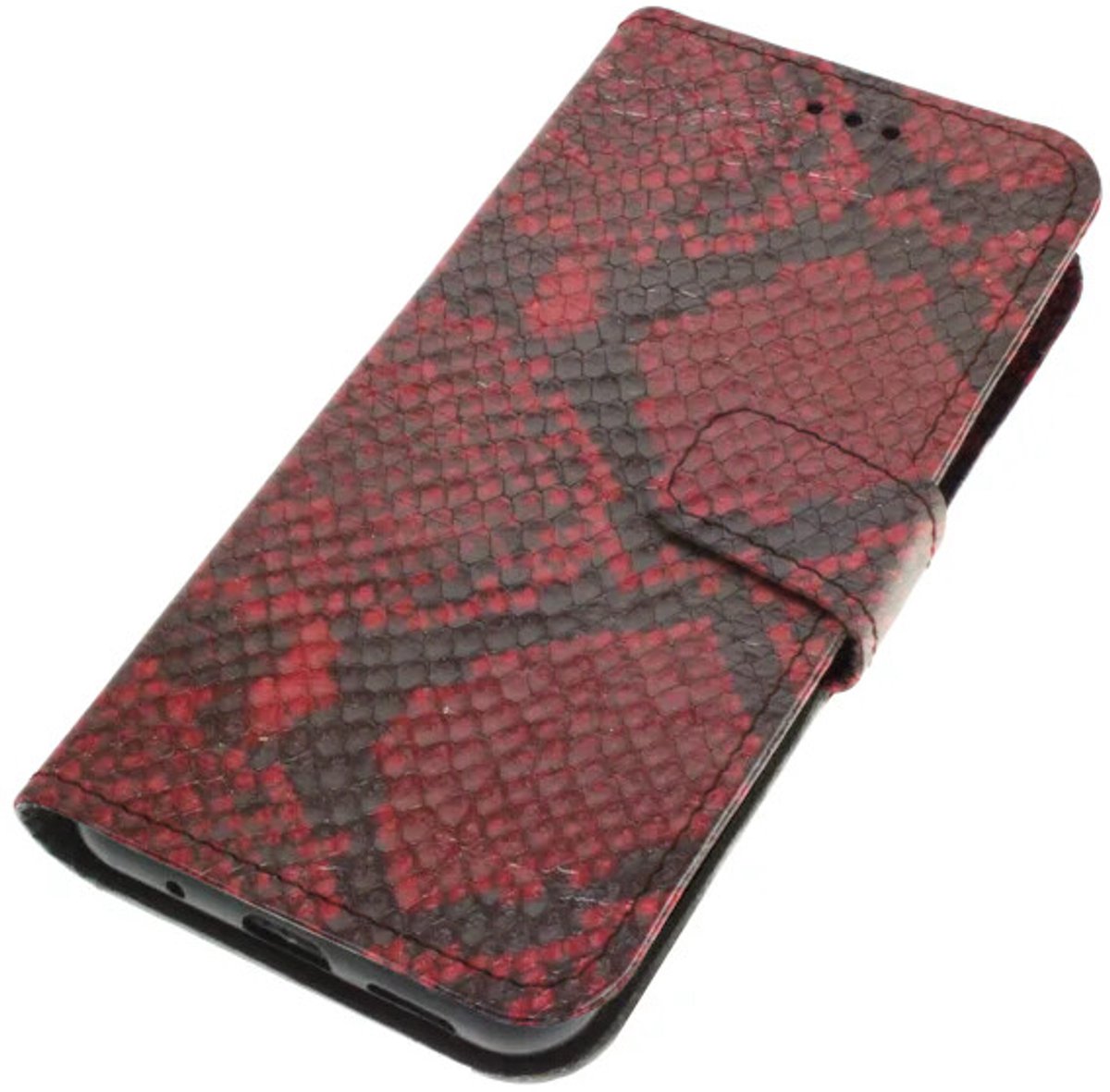 Echt leer hoesje geschikt voor Samsung Galaxy S26 Soepel geitenleer – lichte schubben Rood met zwart