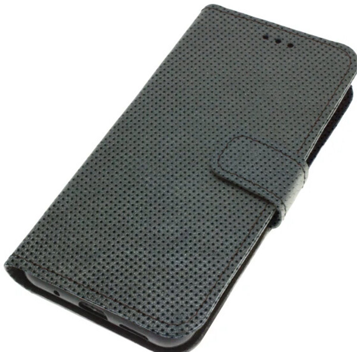 Echt leer hoesje geschikt voor Samsung Galaxy S24 Robuust kalfsleer – geperforeerd Zwart