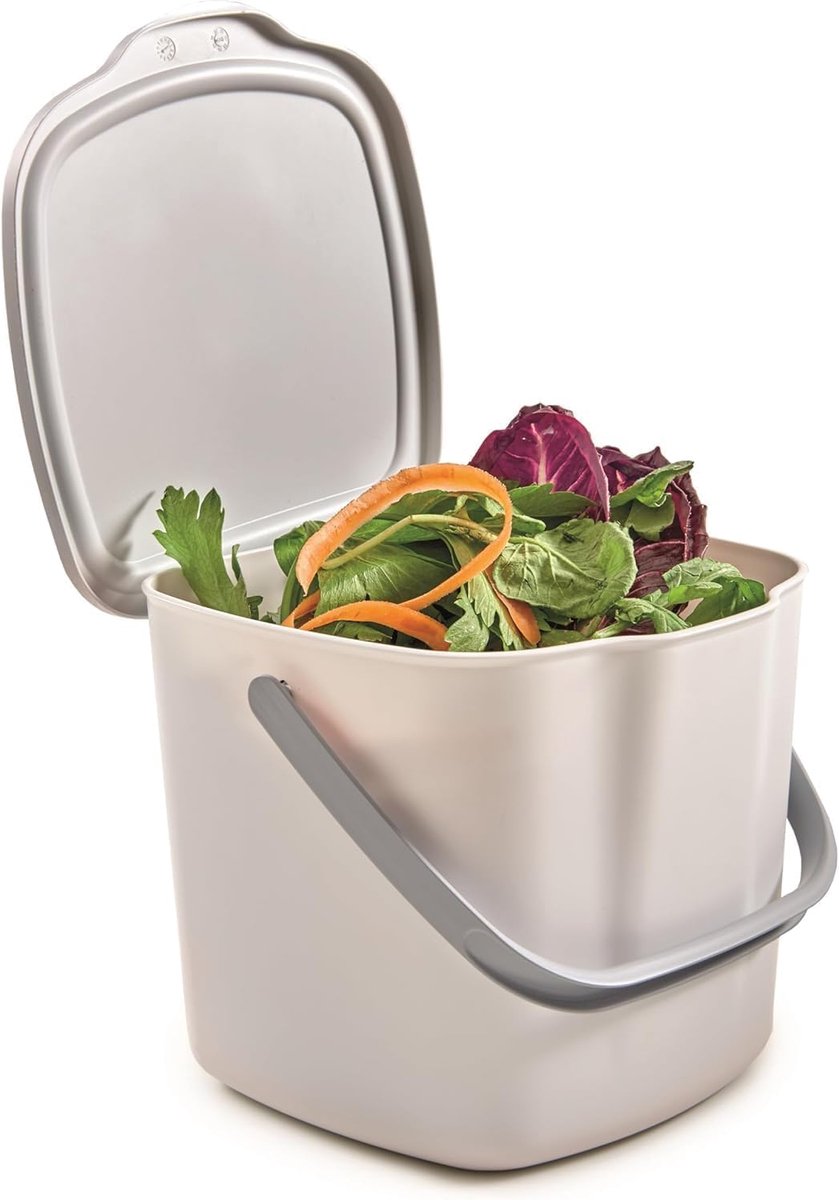 Organische Afvalbak - Compostemmer - Keukenafvalbak met Deksel en Handvat - 3 Liter - Keukenafvalbak - 20.5 x 18.5 x 16.7 - Gemaakt in Italië - BPA Vrij