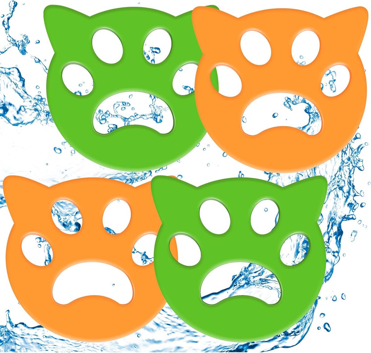 Oneay Huisdierhaarverwijderaar voor de was, 4 stuks, wasmiddel, pluizenverwijderaar voor de wasmachine, herbruikbaar - Huisdierhaarverwijderaar voor de was, beddengoed en kleding (Groen/Oranje)