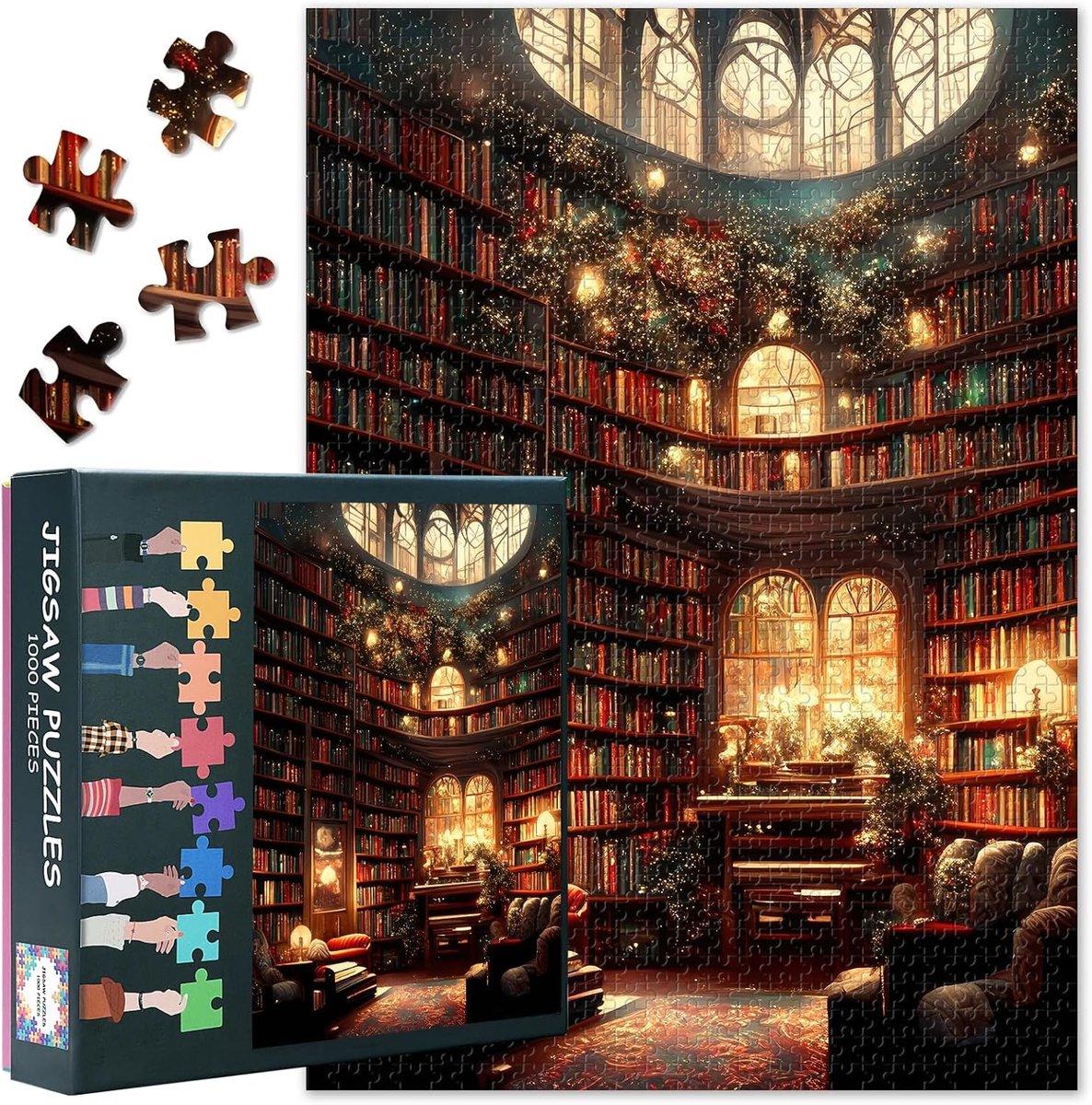 Luxe Bibliotheek Puzzel 1000 Stukjes - Moeilijke Uitdaging Boekenplank Puzzel voor Volwassenen