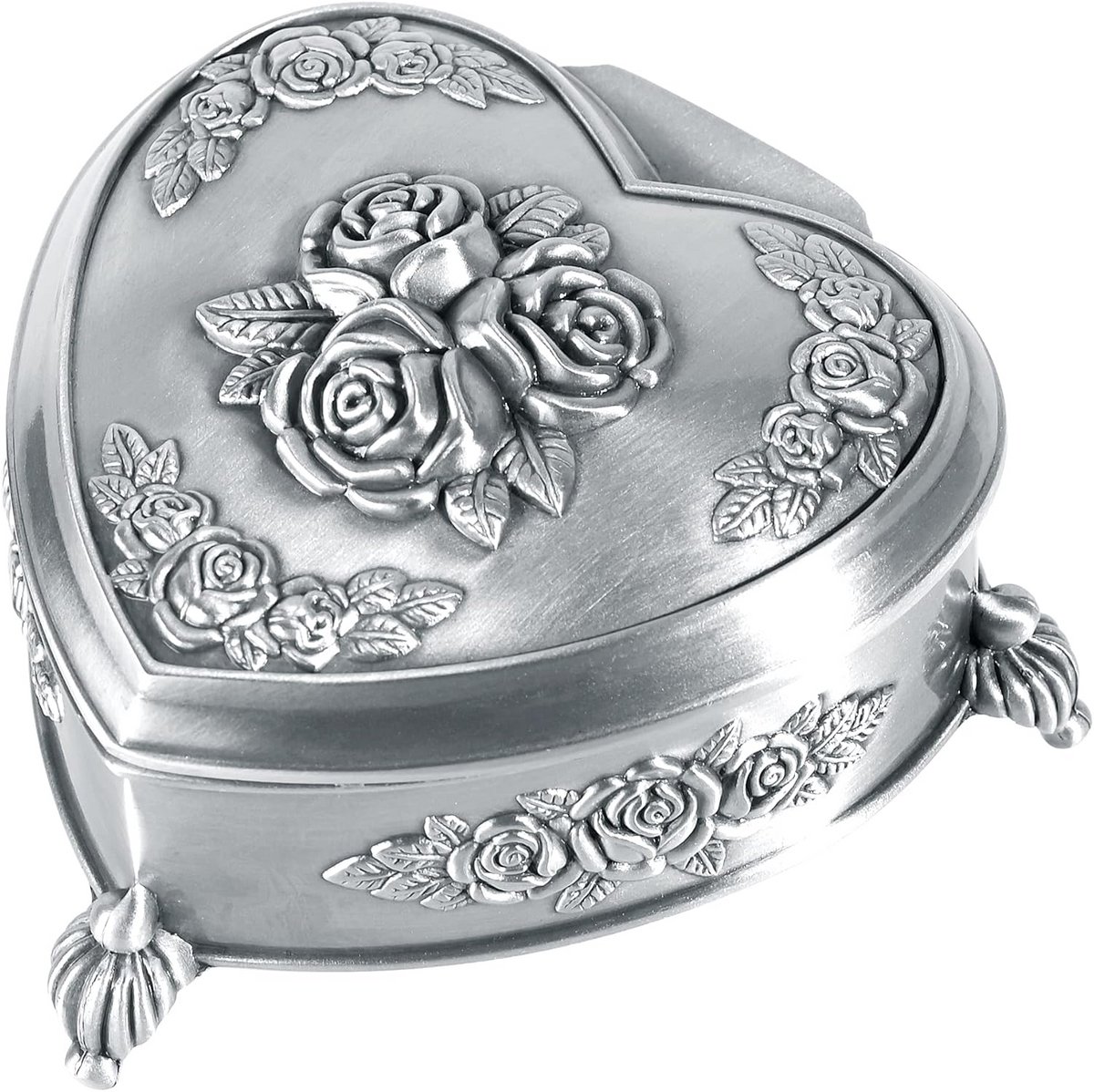 Vintage Sieradendoos met Gesneden Rozen - Metalen Juwelenkistje