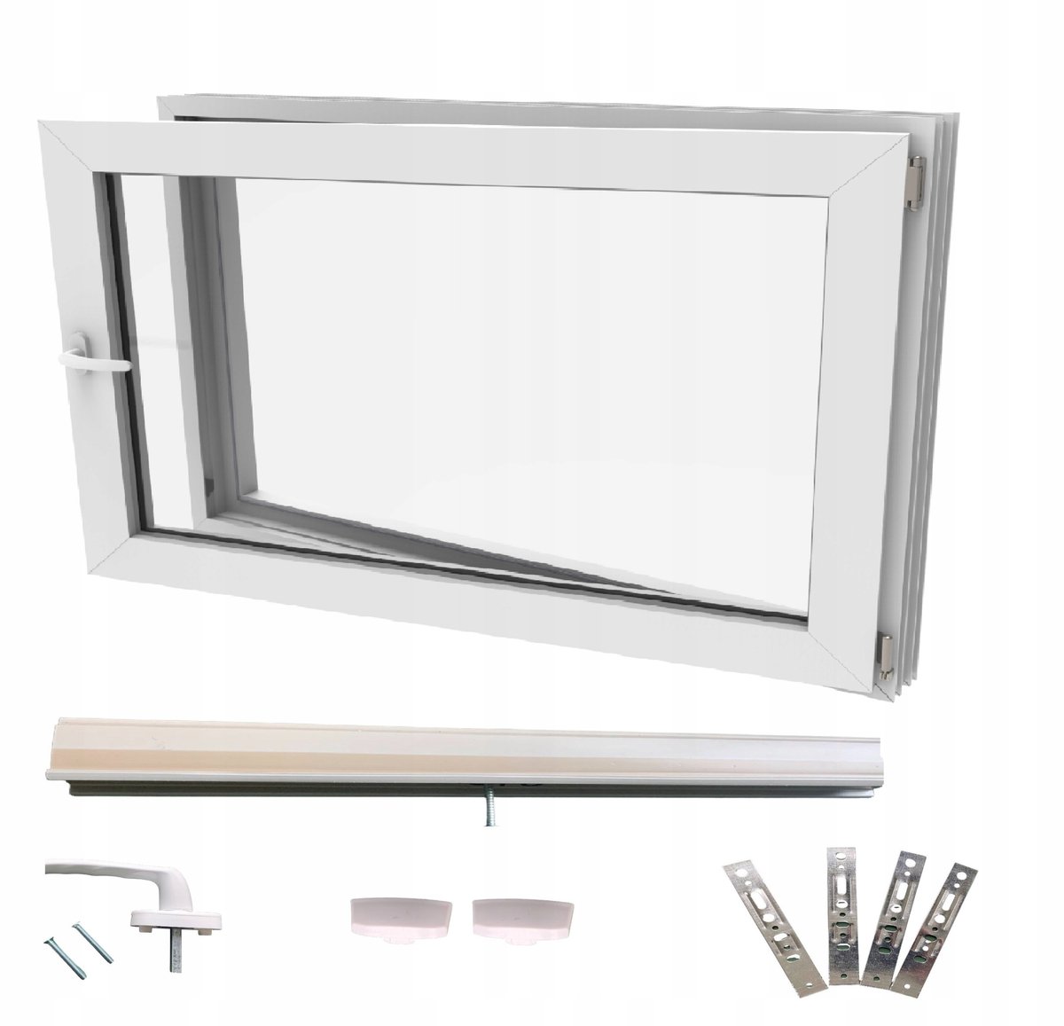 PVC-raam wit 100x40 RECHTS, nieuw 1000x400 mm draai-kiepraam RU