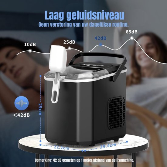 Aura® ljsblokjesmachine - Zelfreinigende Ijsblokjesmaker - Ijsblokmaker - Zwart - 23cm x 29cm x 30cm van Aura — afbeelding 3