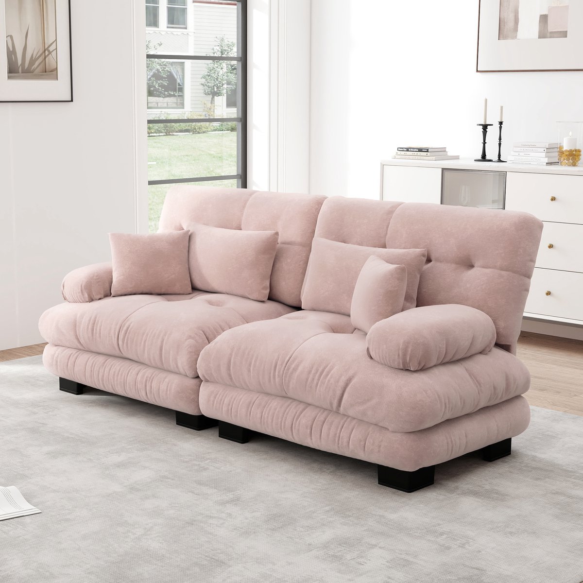 STILVORA Modulaire Hoekbank – Wolkenzachte Zitdiepte – Inclusief Lendenkussens En Sierkussens – Voor Woonkamer – Chenille – Met Kussens – Roze