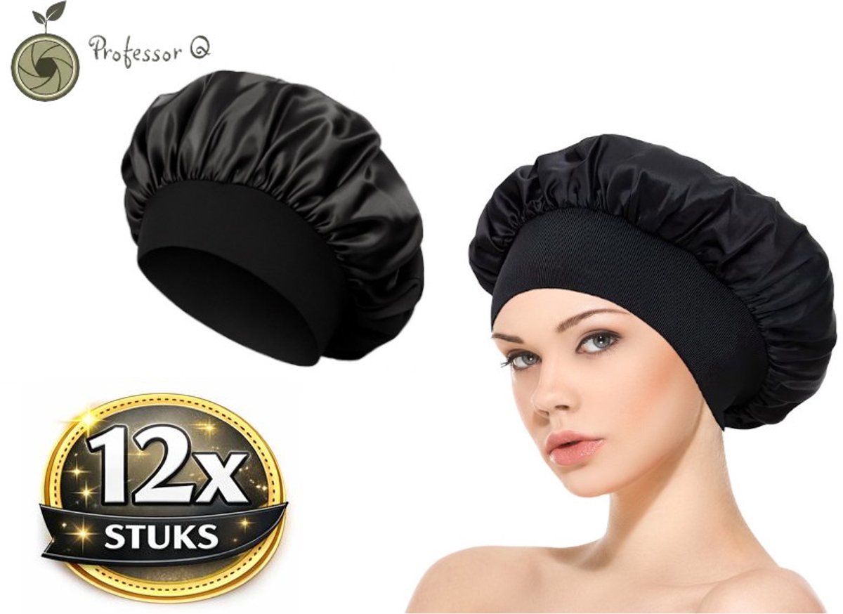 Professor Q Satijnen Slaapmuts - Slaapmuts - Satijn - Volwassenen - Dames - Satin Bonnet - Satijnen Bonnet - Met elastiek - Zwart - 12 stuks