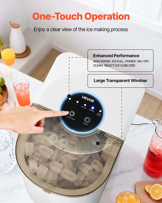 VEVOR Tafelmodel Ijsblokjesmachine, 7 Ijsblokjes in 6 Minuten, 11,8 KG Per Dag, Zelfreinigende Machine met Ijsschep, Ijsblokjesmachine met 2 Formaten Ijs voor Thuis, Keuken, Kantoor, Bar, Feest — afbeelding 4
