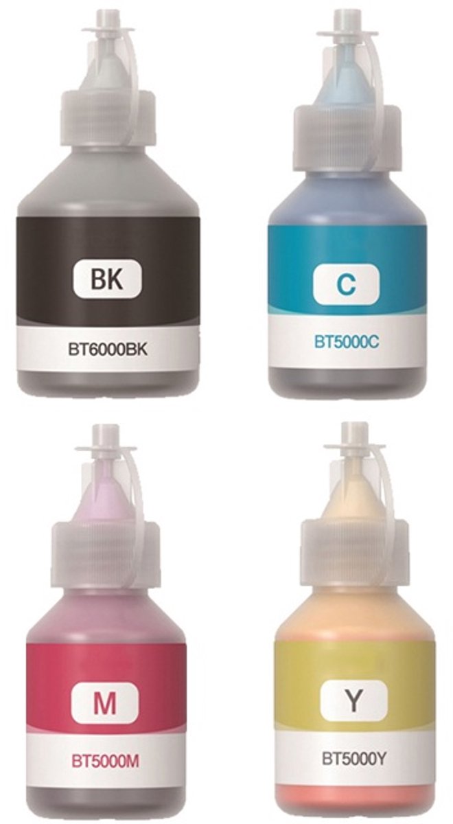 ABC huismerk set 4x fles navulinkt geschikt voor Brother BT5000 BT6000 geschikt voor DCP-T220 T225 T226 T300 T310 T420W T425W T426W T500W T510W T520W T525W T700W