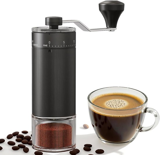 Maalmolen - Koffiemolen - Koffiemolen Handmatig - Met 40 Instelbare Standen - Draagbare Handkoffiemolen Met Een Capaciteit Van 30 Gram - Met Slinger Voor Op Reis, Kamperen, Kantoor, Espresso, Filterkoffie, Enz - Zwart