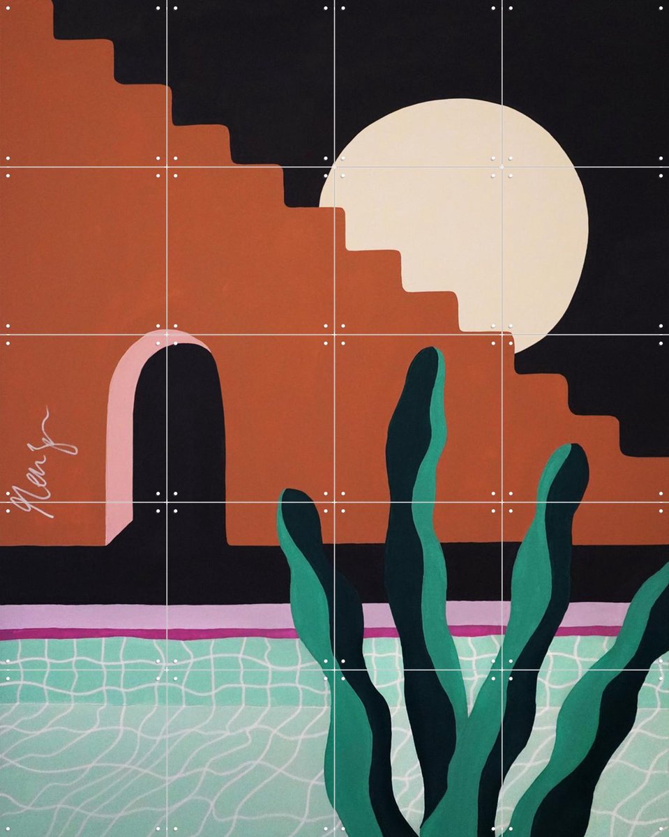 IXXI Plants by the Pool No.6, Palmartprints - 80 x 100 cm - Gratis ophangtool - Grote wanddecoratie en posters - Geometrische Kunst, Illustraties