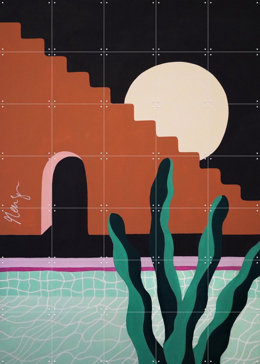IXXI Plants by the Pool No.6, Palmartprints - 100 x 140 cm - Gratis ophangtool - Grote wanddecoratie en posters - Geometrische Kunst, Illustraties