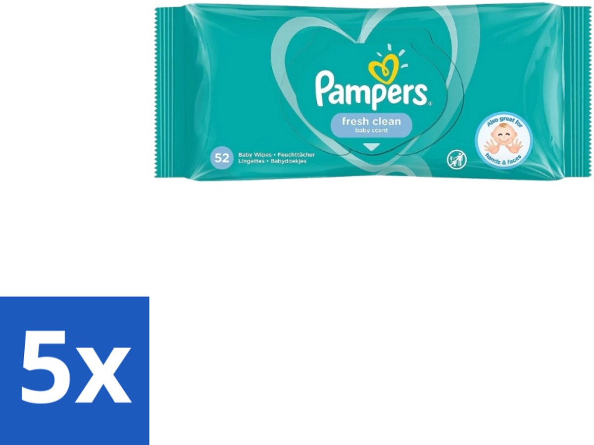 5 x Pampers – Billendoekjes – Fresh Clean – 52 Doekjes - Baby Billendoekjes - Billetjes Reinigen - Huidbescherming - Frisse Geur - Plantaardige Vezels