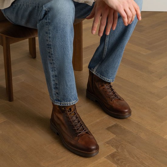 Manfield - Homme - Bottines à lacets en cuir marron - Taille 42