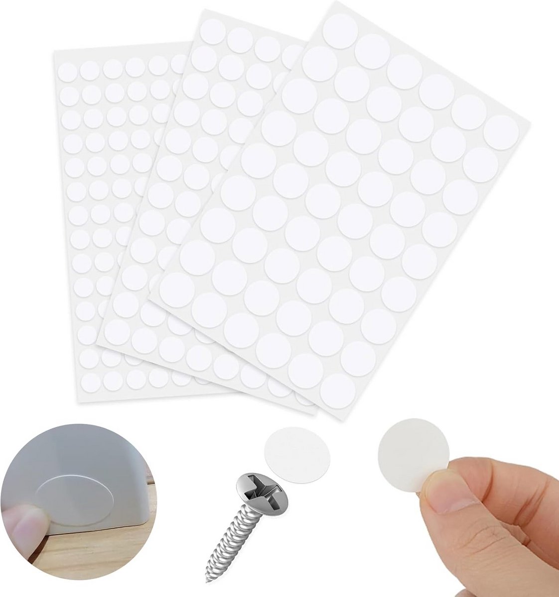 Zelfklevende Witte Schroefdoppen Set (290 Stuks) voor Meubels en Wanden - Gatafdekking Stickers in 3 Maten