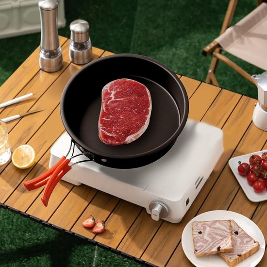 Lichtgewicht kookgerei set voor outdoor camping en picknick, non-stick koekenpan met opvouwbaar handvat- medium formaat — afbeelding 4