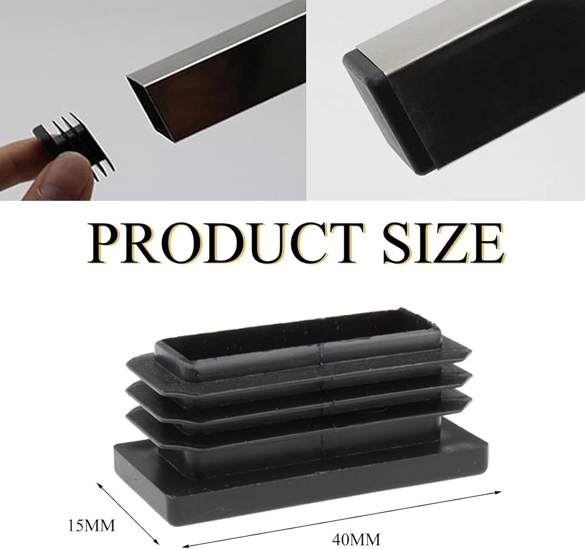 20x Rechthoekige Buispluggen Zwart - Kunststof Stofdop voor Stoel- en Tafelpoten (40x15mm)