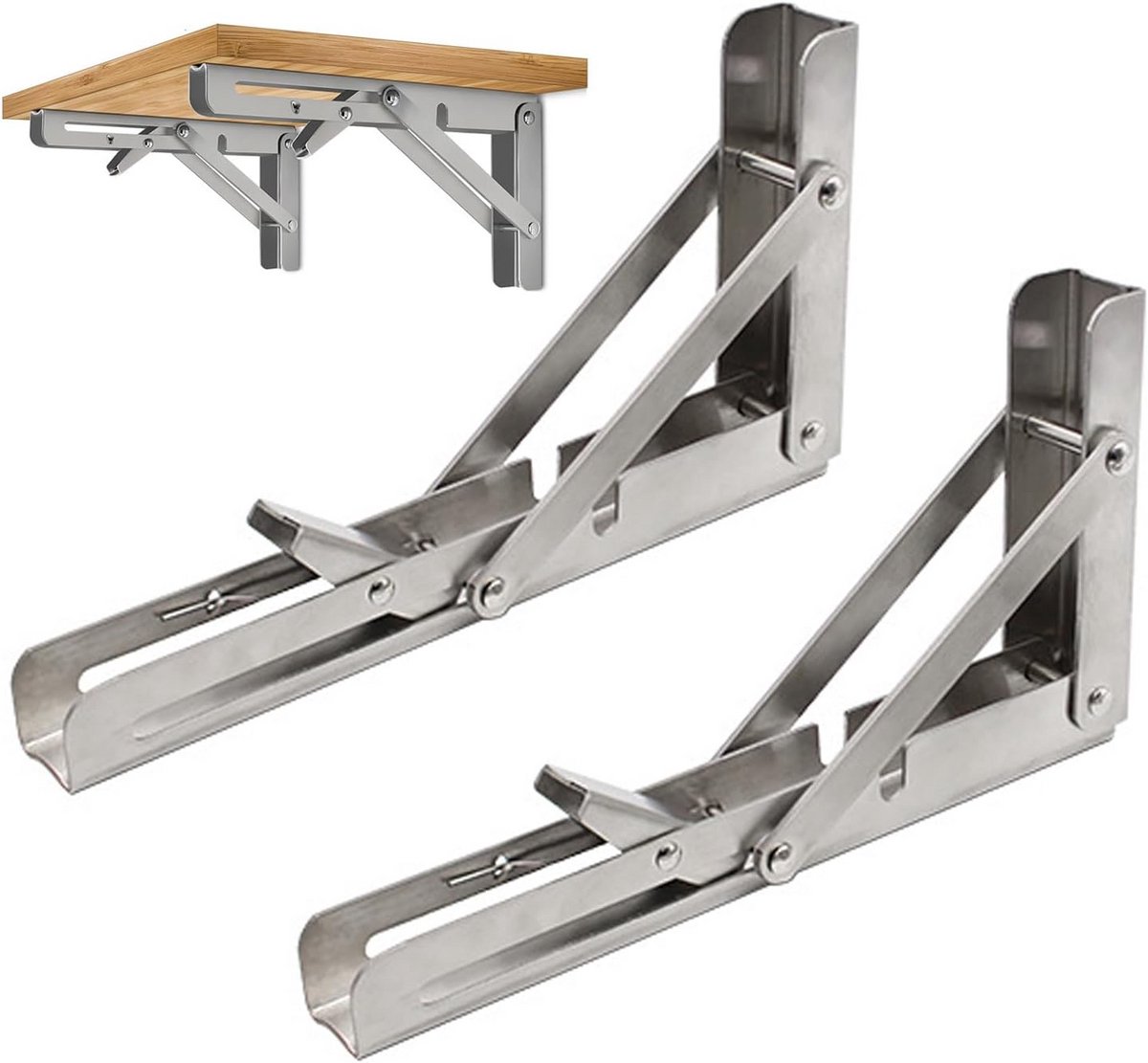 2 stuks Zware Klapconsoles RVS - Inklapbare Plankdragers voor Tafel en Werkbank