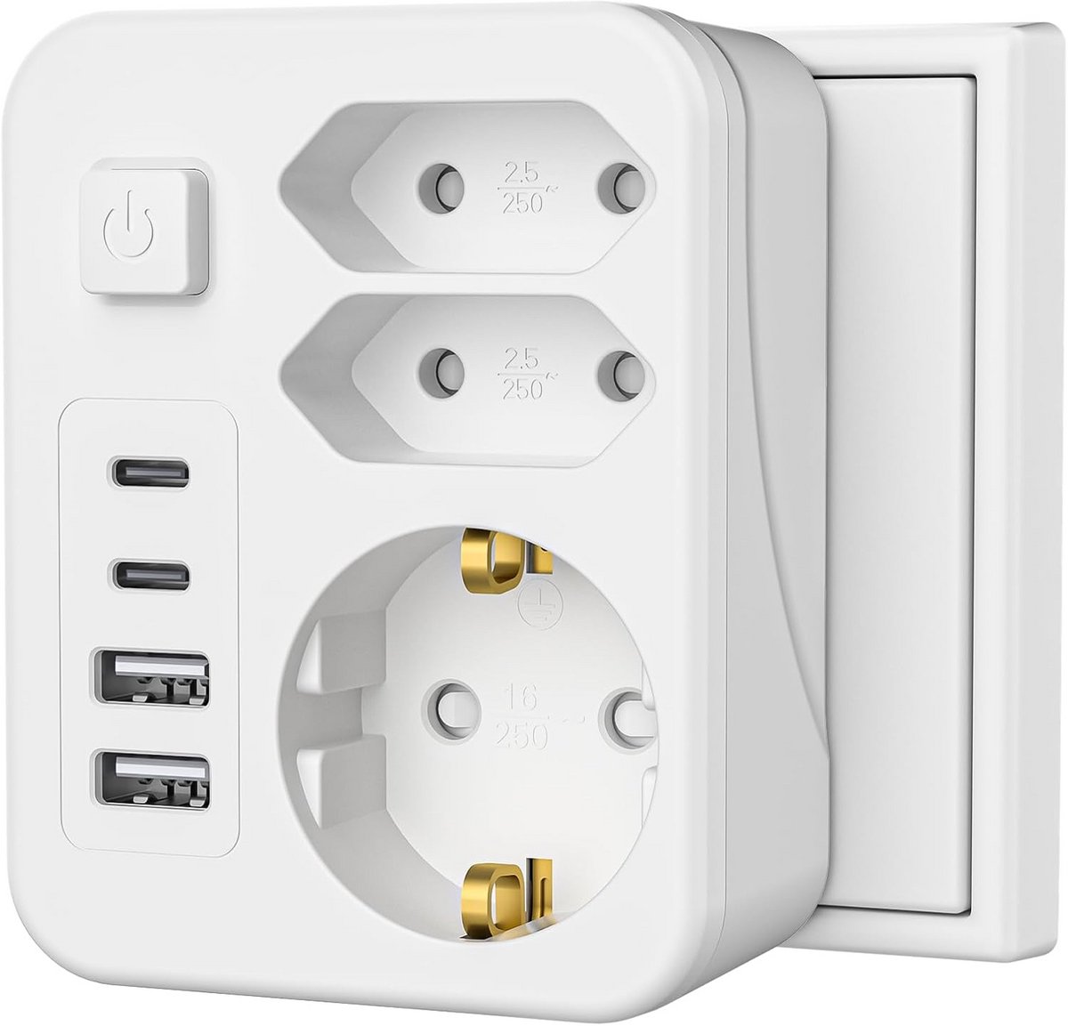Meervoudig Stopcontact met 4 USB Poorten (Type-A & USB-C) en Veiligheidsschakelaar