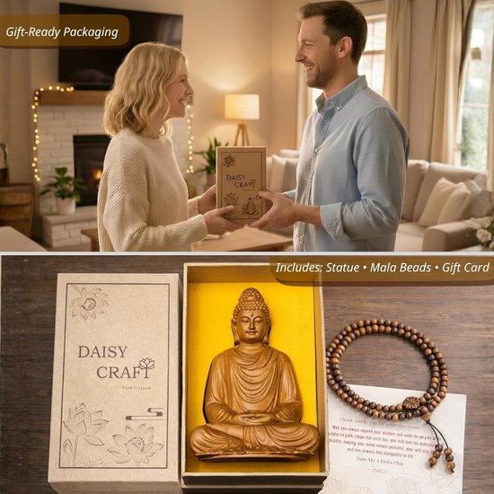 Houten Boeddhabeeld voor Zen Interieur en Meditatie - Vredige Decoratie voor Thuis van houten — afbeelding 2