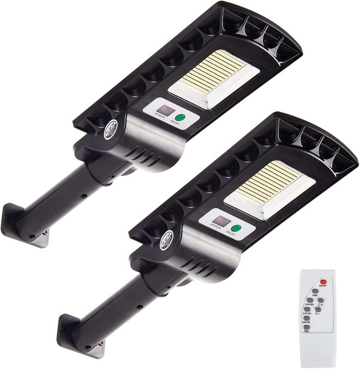 Set van 2 Zonne-energie Buitenlampen met Bewegingsmelder - Krachtige LED Schijnwerper voor Tuin en Erfafscheiding