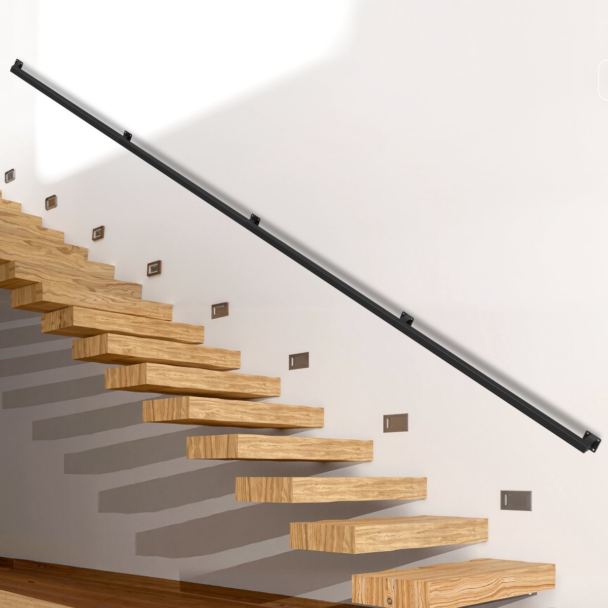 Trapleuning voor trap 360 cm Antislip Trapleuningen voor binnentrappen Zwart