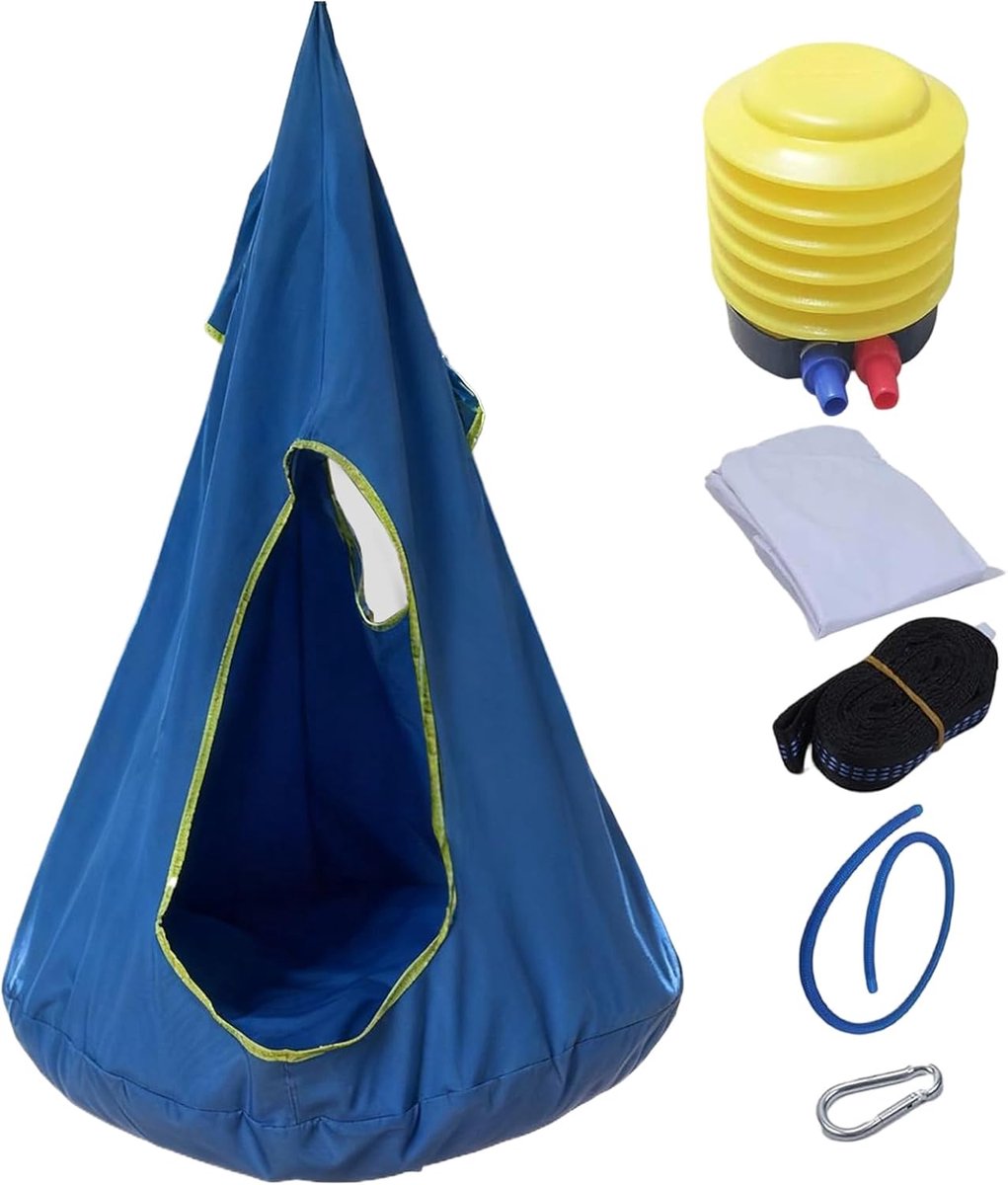 Hangstoel Kinderen - Schommelstoel Zetel - Ontspanning Binnen Buiten - Ademend Oxford Weefsel - 135x100cm - Saffier